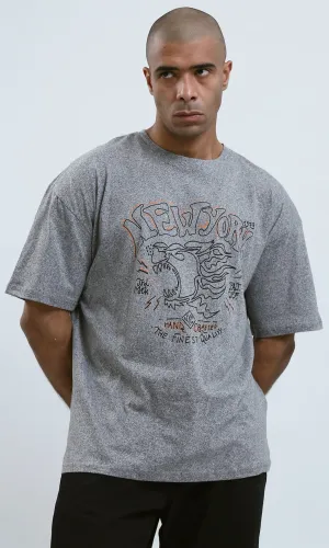 o190743 - Fashionable Heather Light Grey Tee with Stitched Details