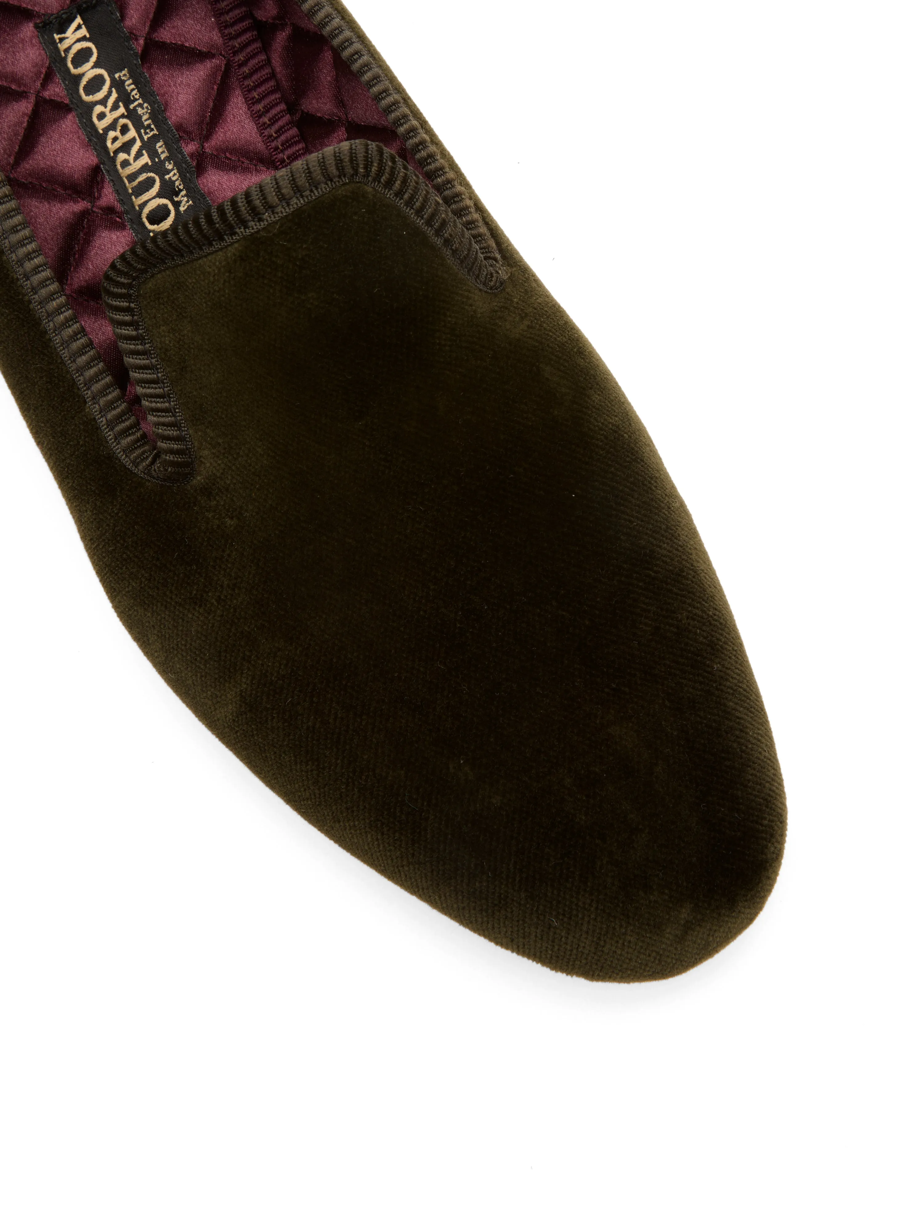 Olive Velvet Cotton & Leather Slippers