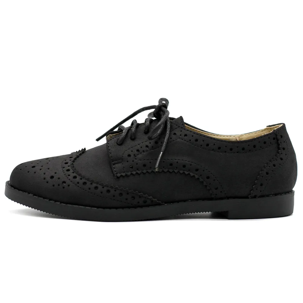 Ollio Women's Flat Shoe Wingtip Lace Up Faux Nubuck Oxford