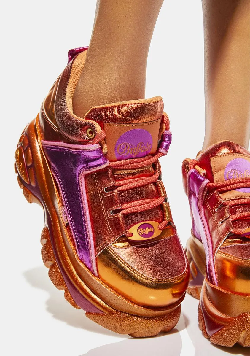Orange Metallic Classic Low Platform Sneakers