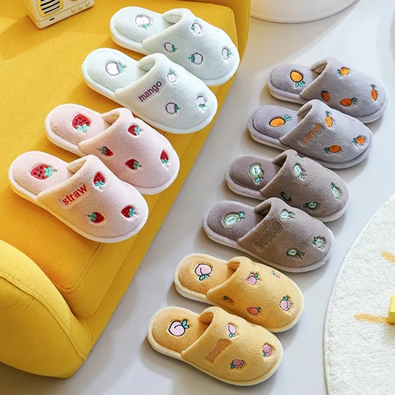Peach Embroidered Mustard Warm Slippers 8161