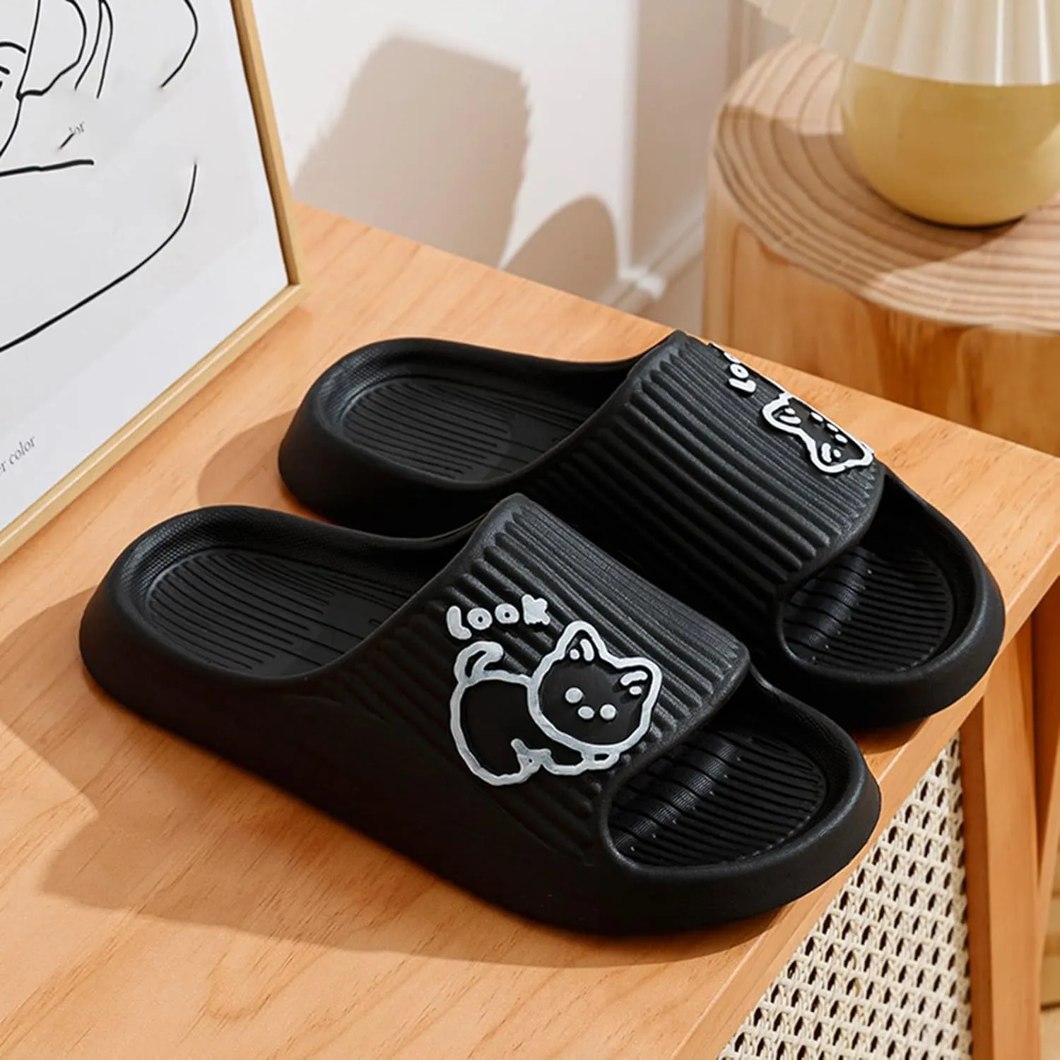 Pillow Slippers for Women and Men Shower Slides Non Slip Quick Drying Bathroom Ballerina Slippers Women