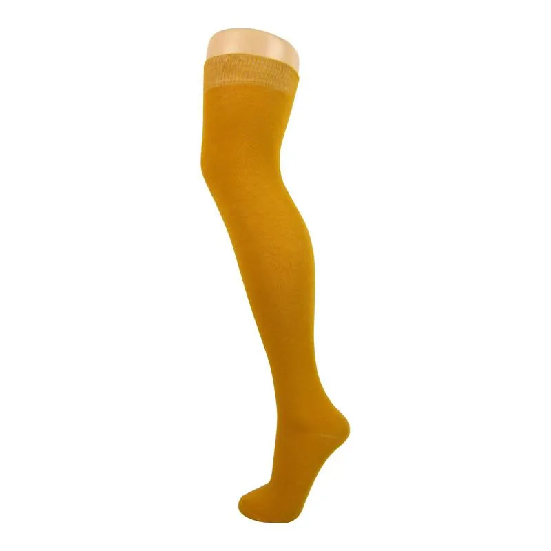 Plain Cotton Blend Over The Knee Socks