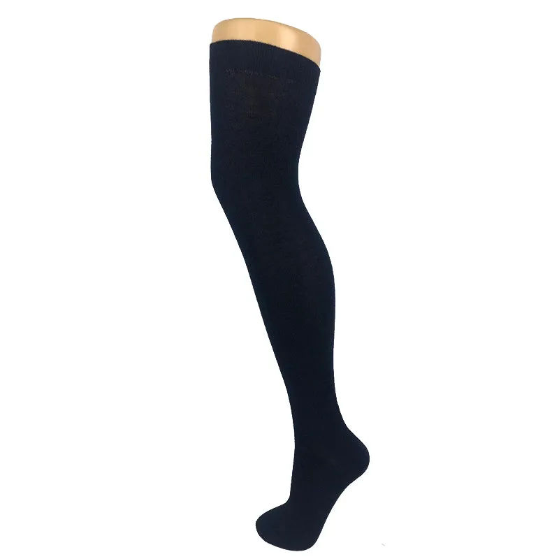 Plain Cotton Blend Over The Knee Socks
