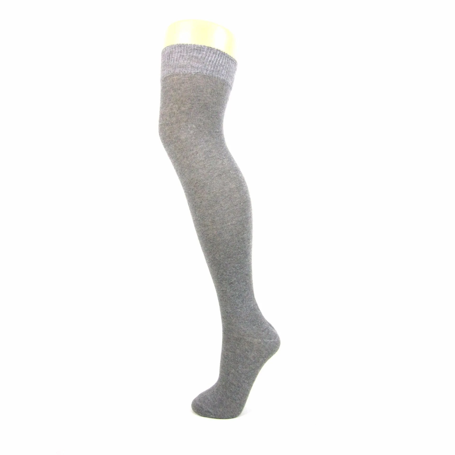 Plain Cotton Blend Over The Knee Socks