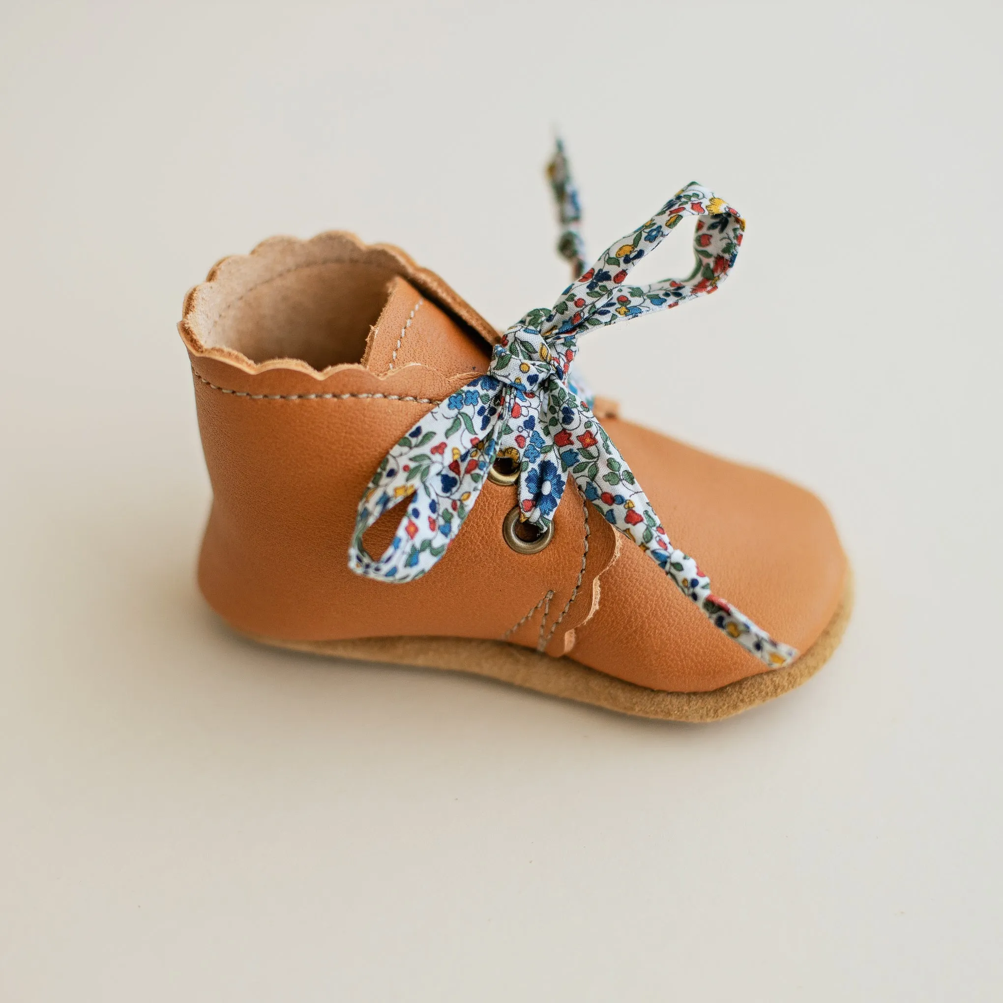 Scalloped Leather Baby Girl Boots in Ginger