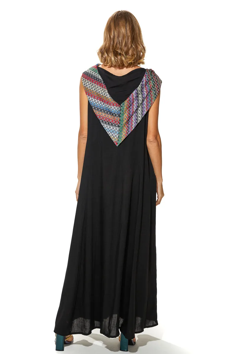 Shoug A-Line Textured Linen Dress With Back V-Layer Neckline