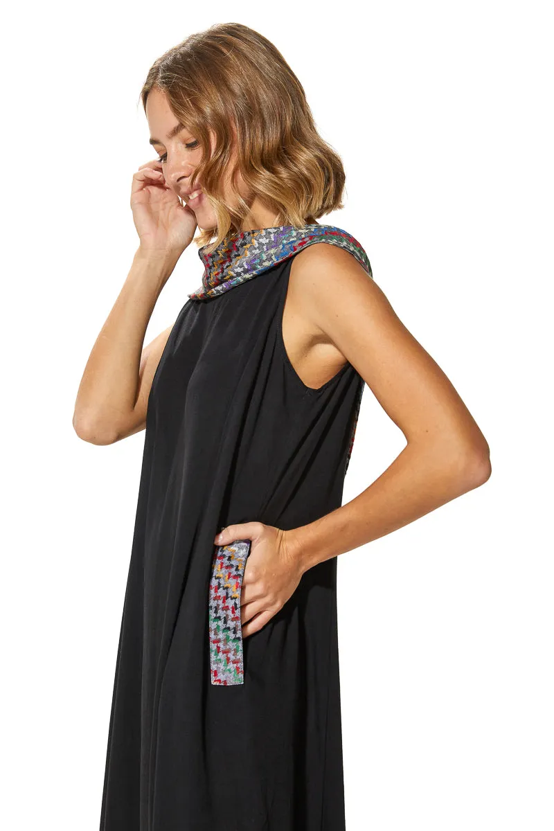 Shoug A-Line Textured Linen Dress With Back V-Layer Neckline