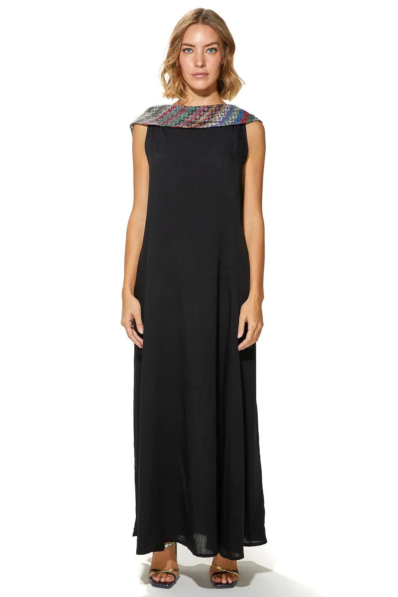 Shoug A-Line Textured Linen Dress With Back V-Layer Neckline