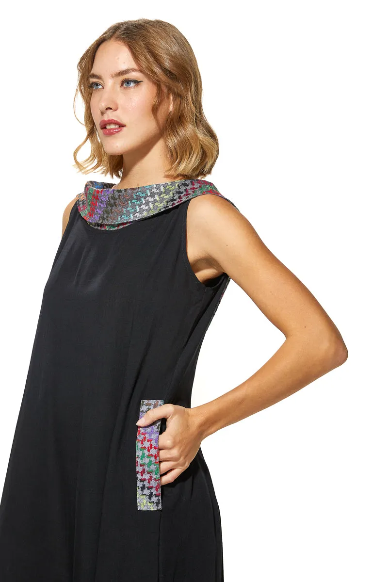 Shoug A-Line Textured Linen Dress With Back V-Layer Neckline