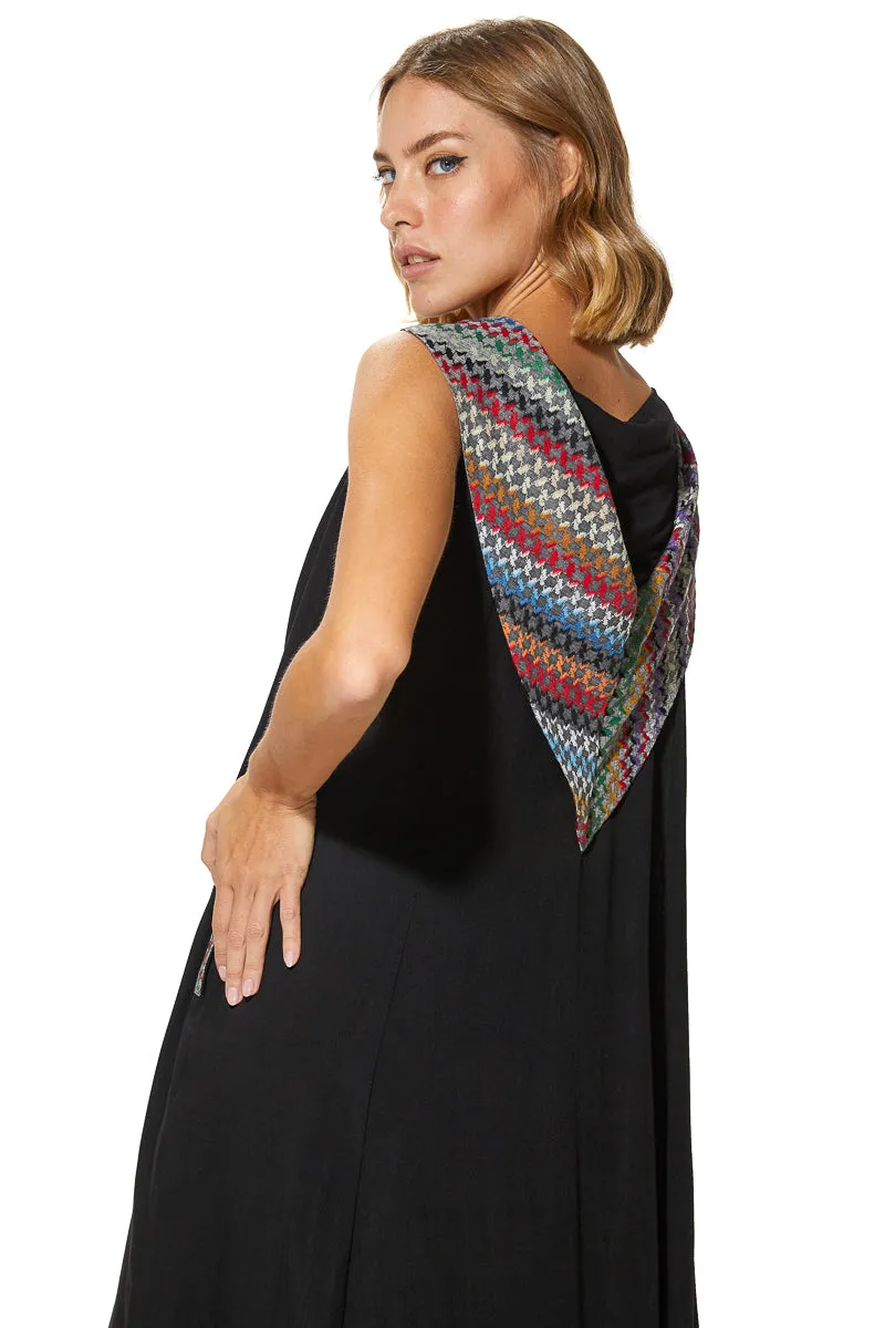Shoug A-Line Textured Linen Dress With Back V-Layer Neckline