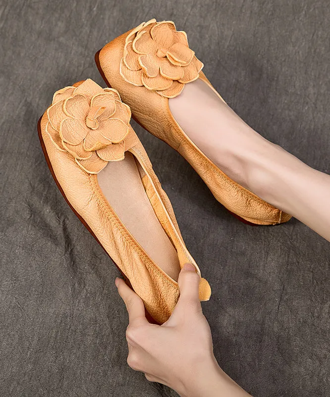 Soft Rose Cowhide Leather Embossed Flat Shoes For Women
