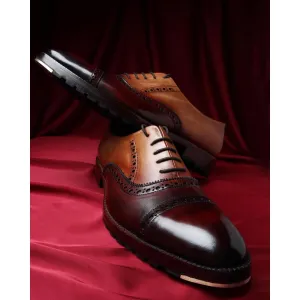 Triple Tone Mirror Gossed Patina Catoe Oxfords With Metal Toe Plate & Commando Sole