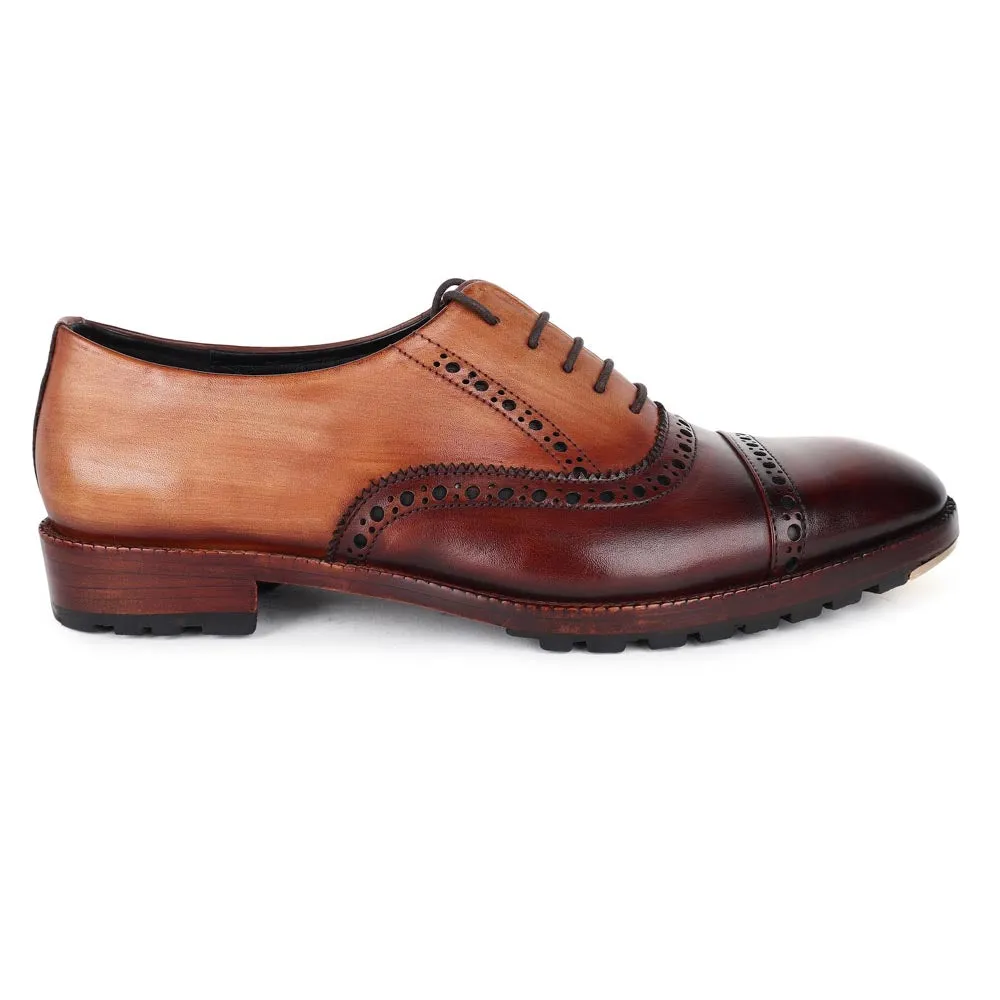 Triple Tone Mirror Gossed Patina Catoe Oxfords With Metal Toe Plate & Commando Sole