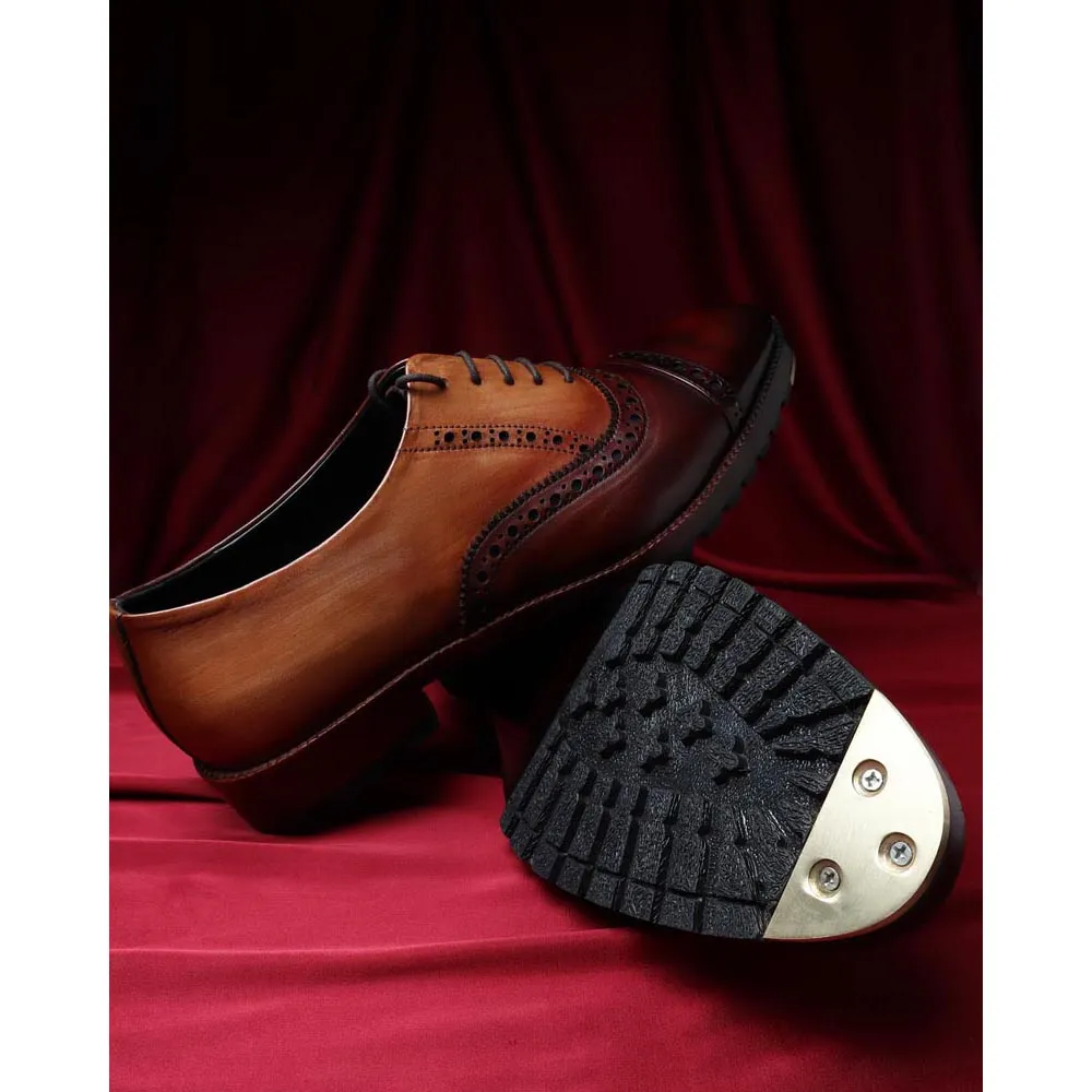 Triple Tone Mirror Gossed Patina Catoe Oxfords With Metal Toe Plate & Commando Sole