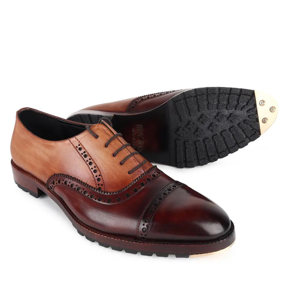 Triple Tone Mirror Gossed Patina Catoe Oxfords With Metal Toe Plate & Commando Sole