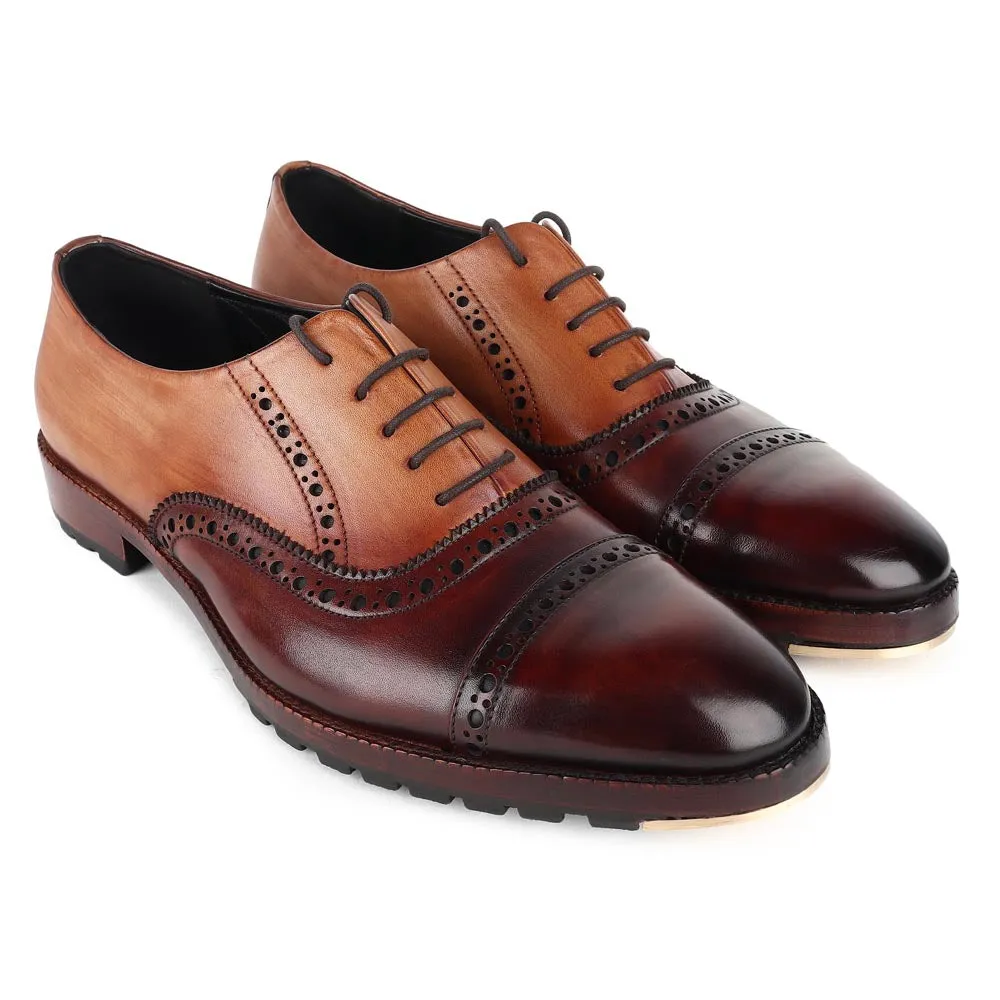 Triple Tone Mirror Gossed Patina Catoe Oxfords With Metal Toe Plate & Commando Sole