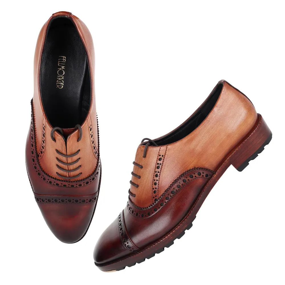 Triple Tone Mirror Gossed Patina Catoe Oxfords With Metal Toe Plate & Commando Sole