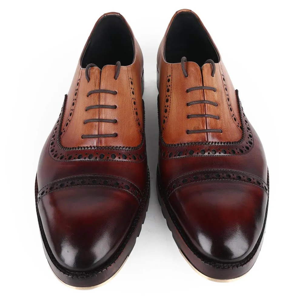 Triple Tone Mirror Gossed Patina Catoe Oxfords With Metal Toe Plate & Commando Sole