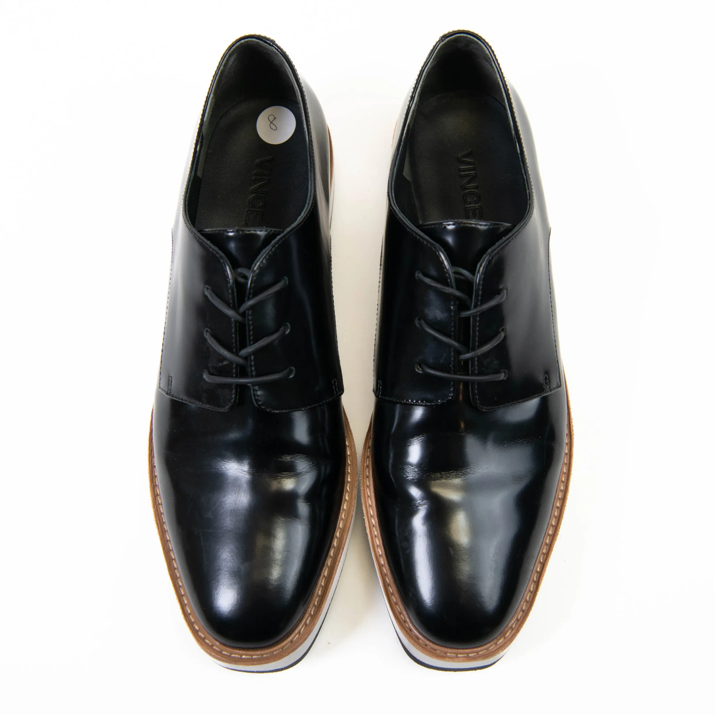 Vince Woman's Black Leather Platform Oxfords Size 8