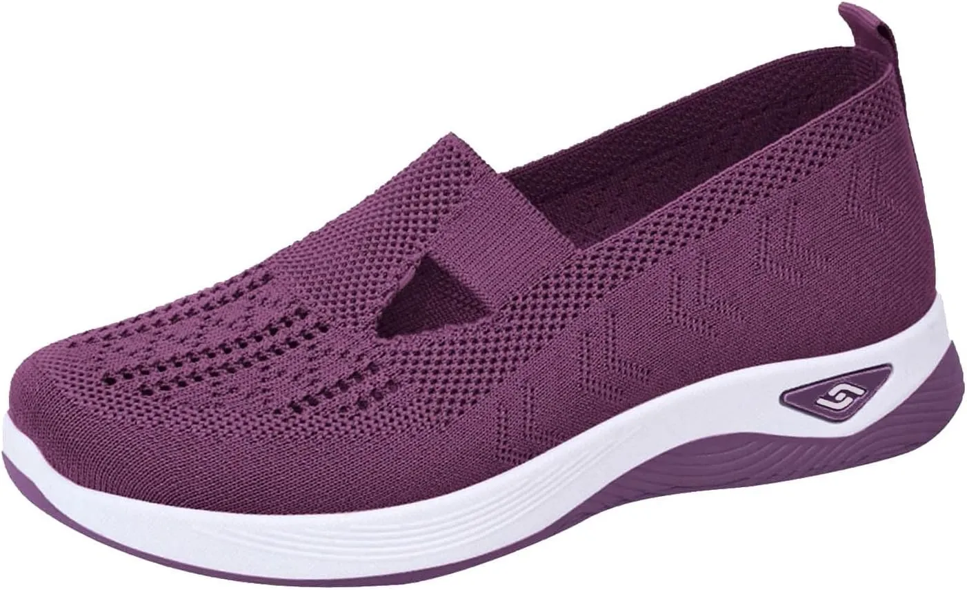 Walking Shoes for Women Orthopedic Breathable Knit Soft Shoes Slip On Hands Free Slip in Arch Support Comfortable Sneakers