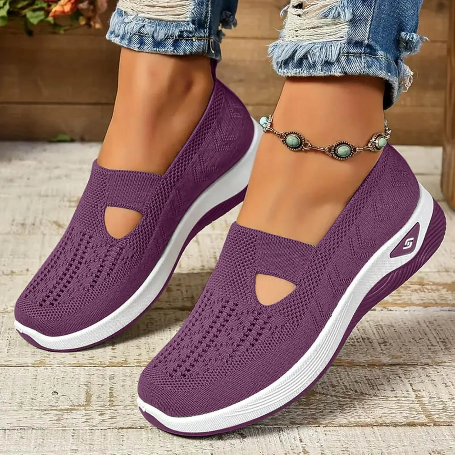 Walking Shoes for Women Orthopedic Breathable Knit Soft Shoes Slip On Hands Free Slip in Arch Support Comfortable Sneakers