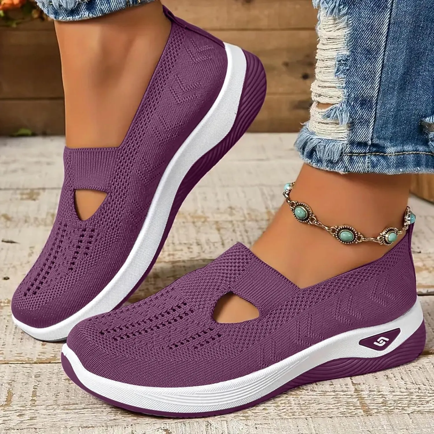 Walking Shoes for Women Orthopedic Breathable Knit Soft Shoes Slip On Hands Free Slip in Arch Support Comfortable Sneakers
