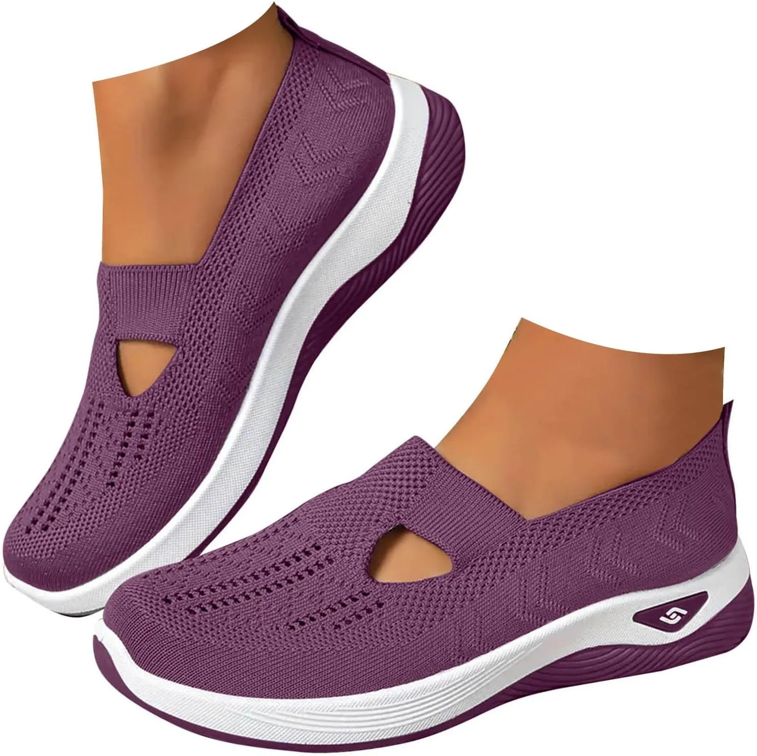 Walking Shoes for Women Orthopedic Breathable Knit Soft Shoes Slip On Hands Free Slip in Arch Support Comfortable Sneakers