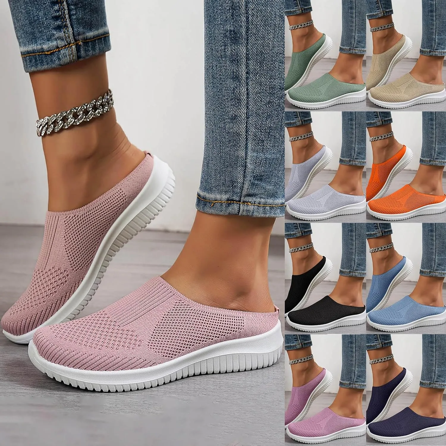 Walking Shoes Women Arch Support, Womens Breathable Mesh Orthopedic Sneakers Lace Up Slip On Sneakers Non Slip Casual Shoes Comfortable Slippers