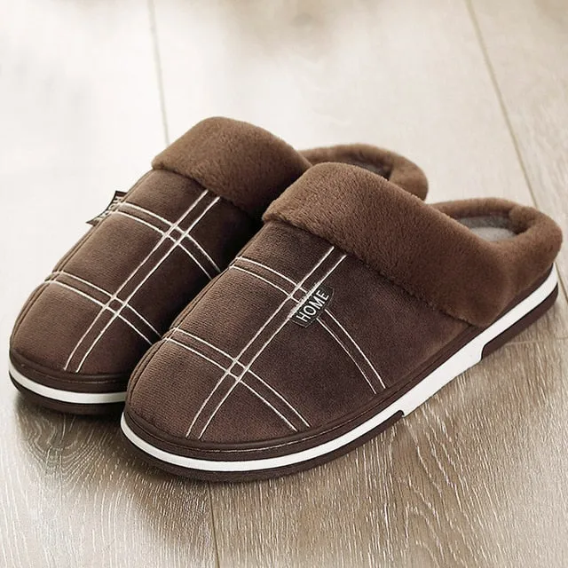 Warm Feet Men's Gingham Plush House Slippers