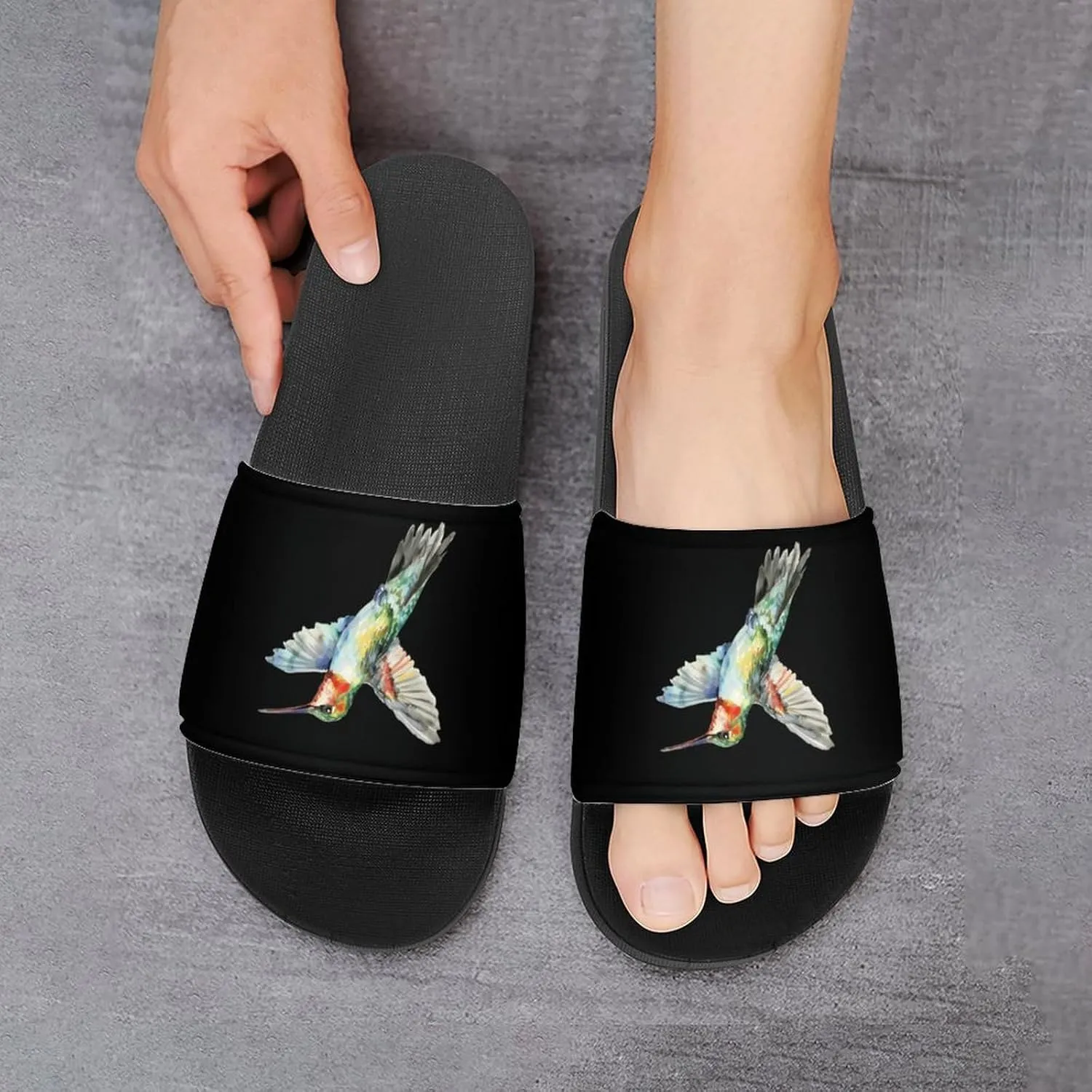 Watercolor Hummingbird Funny Slippers Shower Home House Shoes Non Slip Soft Sole Shoe For Men Women Bathroom