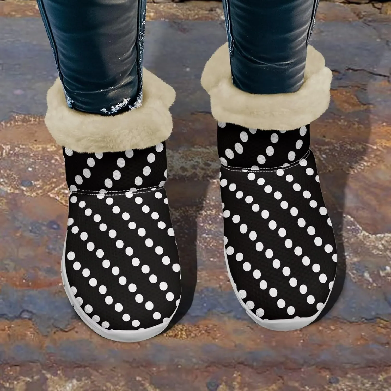 Winter Boots for Women White Sole Snow Boots Anti-Slip Outsole Ankle Boots Warm Fur Lining Mid Boot Walking Booties