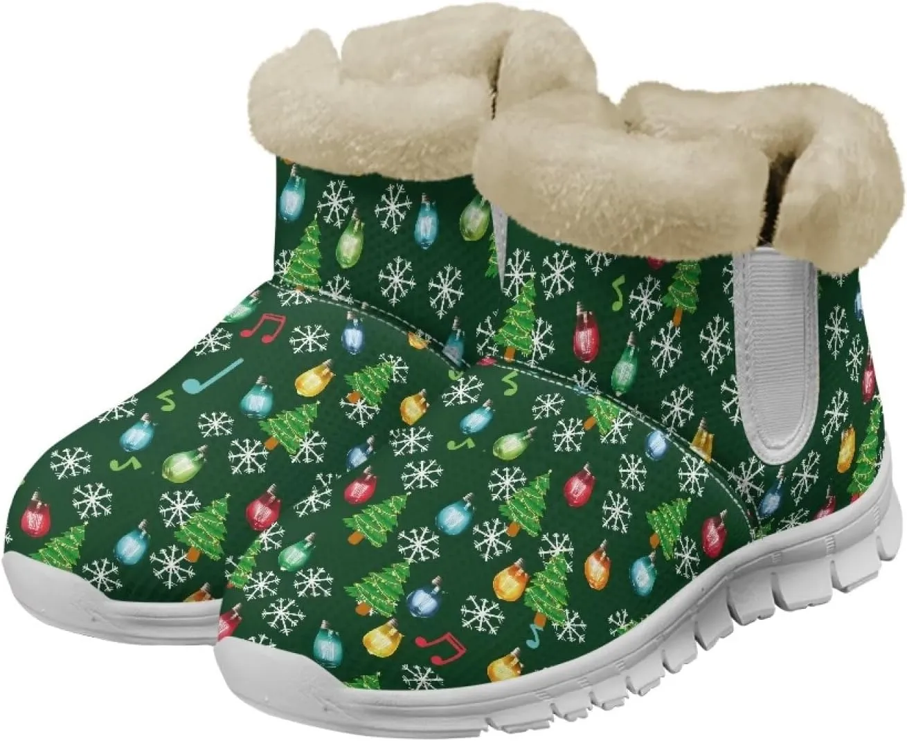 Winter Boots for Women White Sole Snow Boots Anti-Slip Outsole Ankle Boots Warm Fur Lining Mid Boot Walking Booties