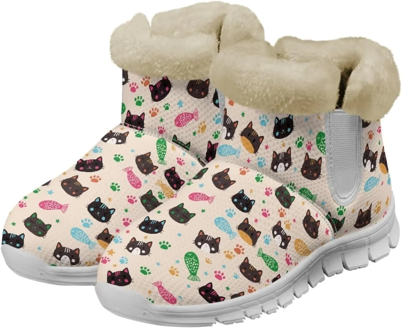 Winter Boots for Women White Sole Snow Boots Anti-Slip Outsole Ankle Boots Warm Fur Lining Mid Boot Walking Booties