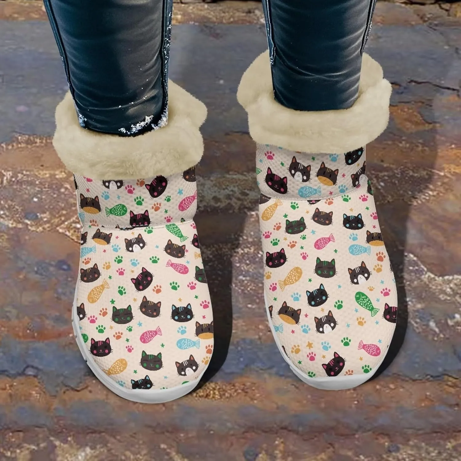 Winter Boots for Women White Sole Snow Boots Anti-Slip Outsole Ankle Boots Warm Fur Lining Mid Boot Walking Booties