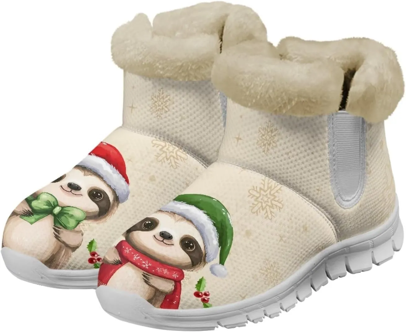 Winter Boots for Women White Sole Snow Boots Anti-Slip Outsole Ankle Boots Warm Fur Lining Mid Boot Walking Booties