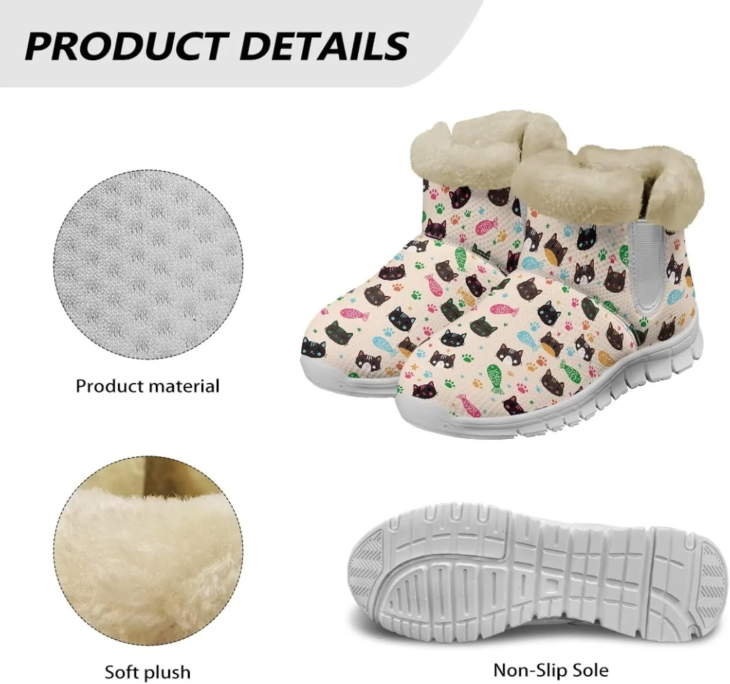 Winter Boots for Women White Sole Snow Boots Anti-Slip Outsole Ankle Boots Warm Fur Lining Mid Boot Walking Booties