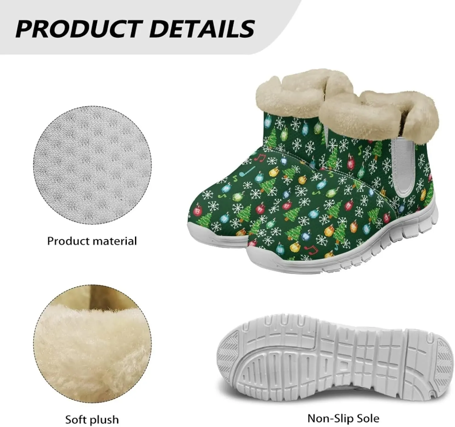 Winter Boots for Women White Sole Snow Boots Anti-Slip Outsole Ankle Boots Warm Fur Lining Mid Boot Walking Booties
