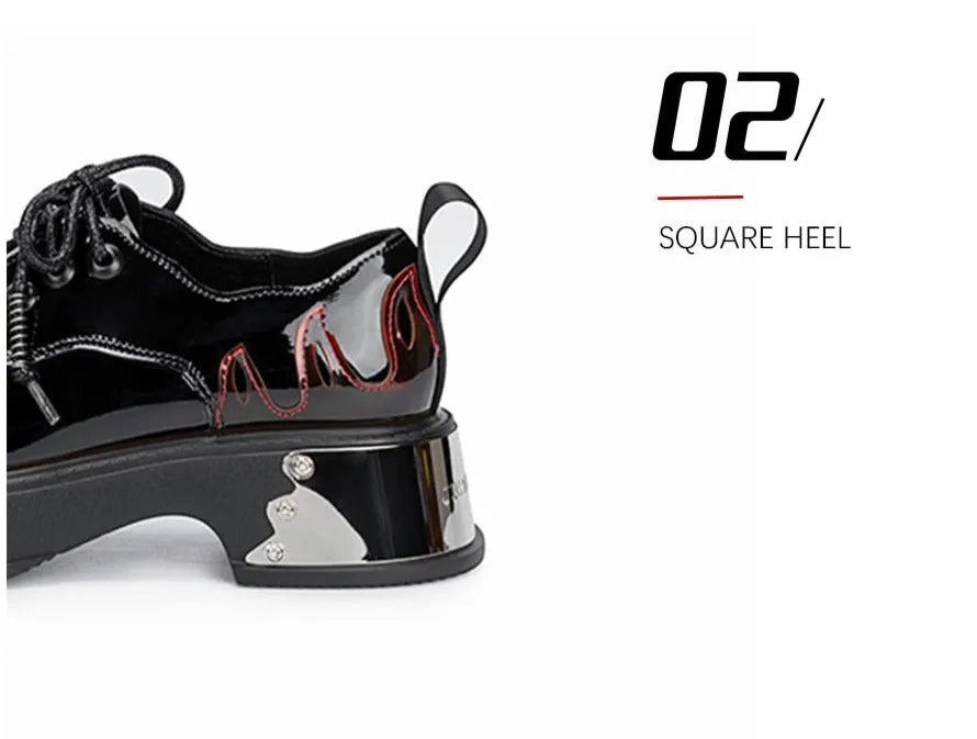 Women Goth Skull Patent Leather Oxford Platform Shoes