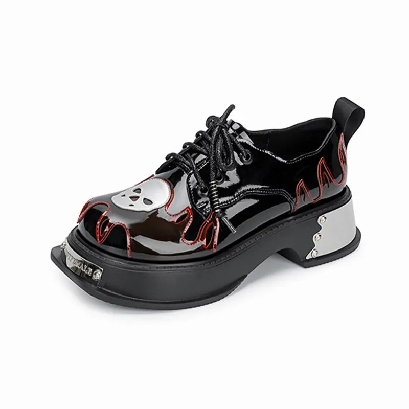 Women Goth Skull Patent Leather Oxford Platform Shoes