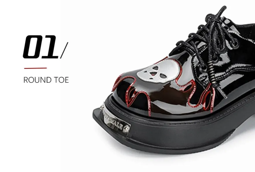 Women Goth Skull Patent Leather Oxford Platform Shoes