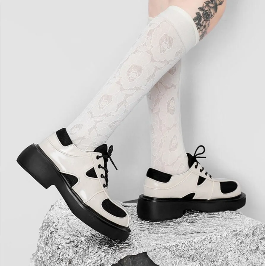 Women Japanese Retro Patent Leather Chunky Shoes
