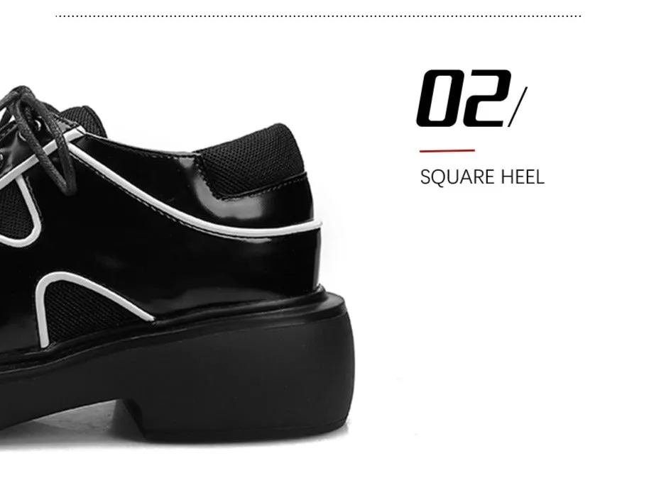 Women Japanese Retro Patent Leather Chunky Shoes
