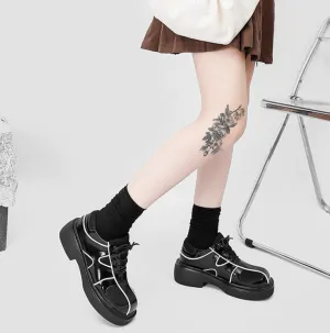 Women Japanese Retro Patent Leather Chunky Shoes