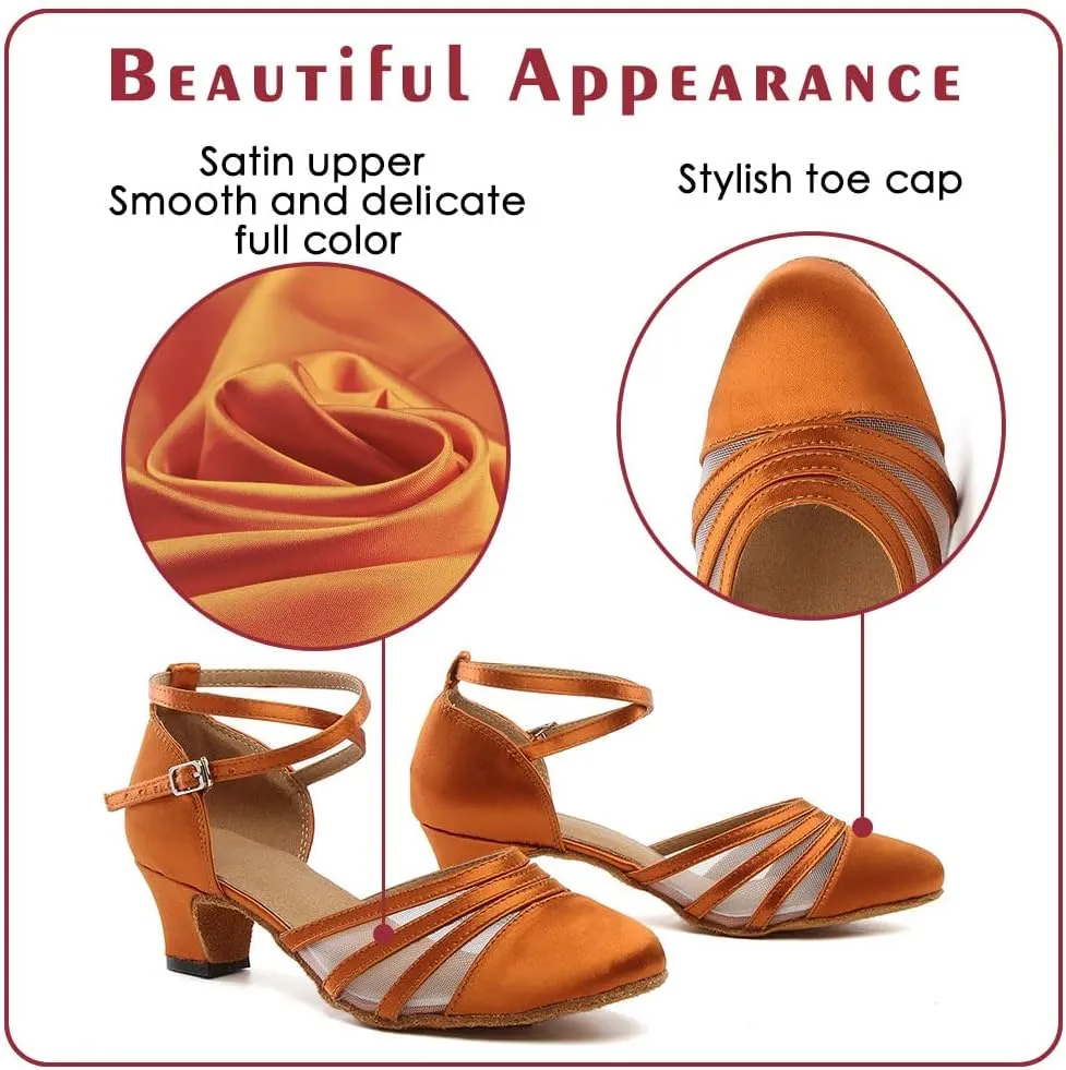 Women Latin Dance Shoes Closed Toe Ballroom Modern Salsa Waltz Tango Dance Performance Shoes Suede Sole