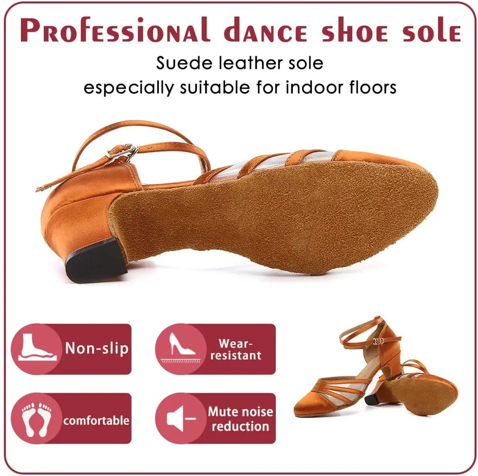 Women Latin Dance Shoes Closed Toe Ballroom Modern Salsa Waltz Tango Dance Performance Shoes Suede Sole