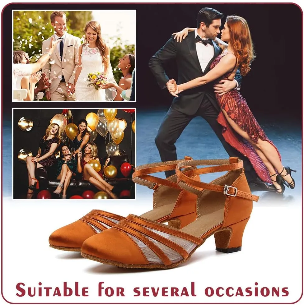 Women Latin Dance Shoes Closed Toe Ballroom Modern Salsa Waltz Tango Dance Performance Shoes Suede Sole