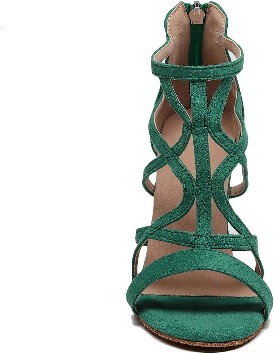 Women Latin Salsa Dance Shoes Open-Toe Dance Boots Ballroom Professional Party Dancing Heels, Model QJW-7277
