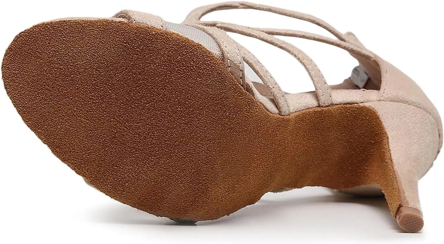 Women Latin Salsa Dance Shoes Open-Toe Dance Boots Ballroom Professional Party Dancing Heels, Model QJW-7277