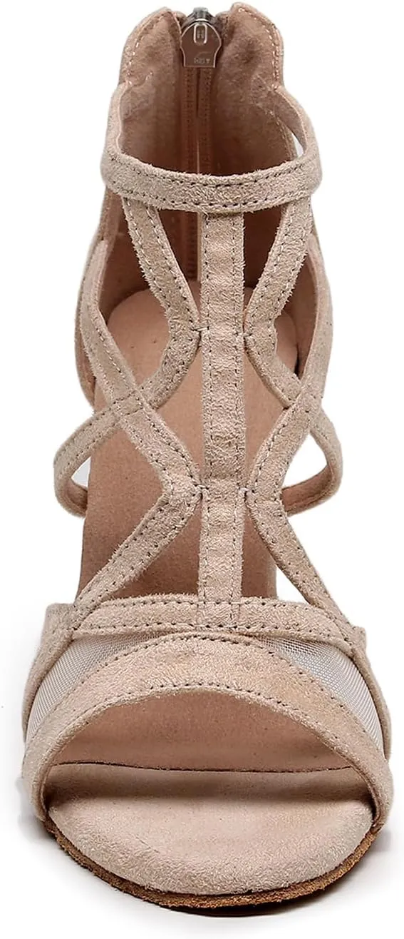 Women Latin Salsa Dance Shoes Open-Toe Dance Boots Ballroom Professional Party Dancing Heels, Model QJW-7277